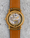 Exhibition caseback of the Blancpain Ref. 0021 showing the manual-winding calibre 21 and engraved yellow-gold caseback.