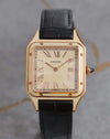 Cartier Santos-Dumont WGSA0054 in 18K rose gold with cream dial, beige lacquer bezel and dark alligator strap shown front-on.