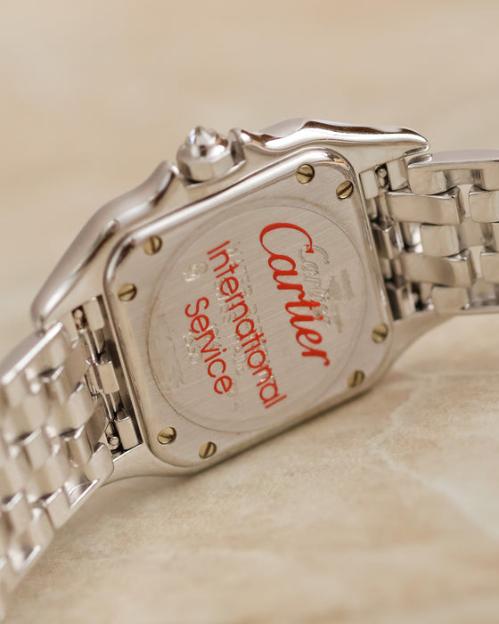 Caseback of the Cartier Panthère Ref. 1660 showing its engraved reference, serial and Cartier markings.