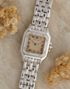 Cartier Panthère Ref. 1660 photographed with dried flowers, highlighting its warm aged dial and diamond-set white-gold case.