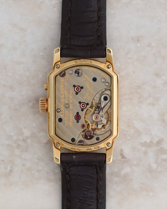 Exhibition caseback of the A. Lange & Söhne Arkade revealing the manually wound calibre L911.4.