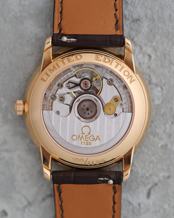 Omega De Ville Prestige Ref. 4601.54.11 caseback showing automatic calibre 1120 and limited-edition engraving.