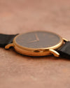 Side profile of the Piaget 80035 highlighting its thin rose-gold case and downturned lugs.
