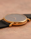 Low-angle profile of the Piaget Tradition 80035 highlighting the thin case and elongated lugs.