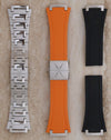 Czapek Antarctique Fratello Edition with integrated steel bracelet, orange rubber strap and additional black rubber strap.