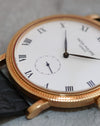 Close-up of the subsidiary seconds dial and Roman numerals on the Patek Philippe Calatrava 3919J.