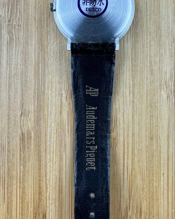 Original Audemars Piguet black alligator strap paired with 18K white gold buckle