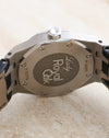 Stainless steel caseback of the Audemars Piguet Royal Oak Lady featuring the engraved Lady Royal Oak emblem and serial markings.
