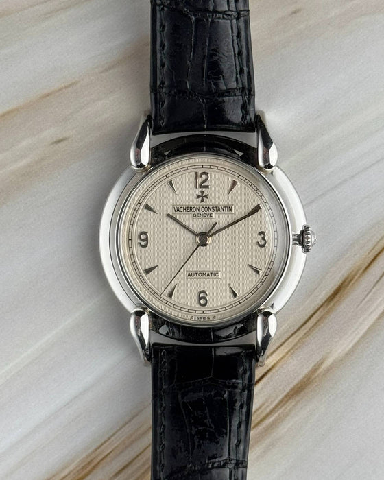 Vacheron Constantin Ref. 48003 vintage watch featuring sculptural Cornes de Vache lugs and textured dial