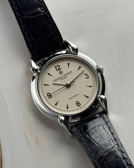 Vacheron Constantin Les Historiques Ref. 48003 platinum watch with Cornes de Vache lugs and silver guilloché dial