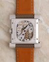Exhibition caseback of the Vacheron Constantin Carrée Historique 91030 showing the manual-winding Calibre 1017 and limited-edition engraving.