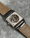 Exhibition case back of Concord Crystal Skeleton showing engraved Peseux 7000 manual movement in white gold case