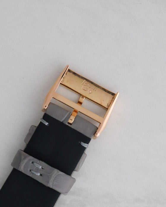 Reverse of the A. Lange & Söhne 18K rose gold buckle showing gold hallmarks.