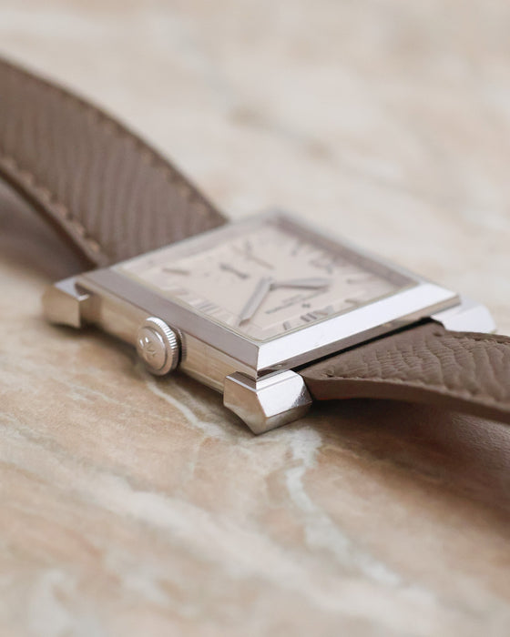 Oblique side view of the Vacheron Constantin Carrée Historique showcasing the square case construction and prominent lugs.