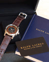Ralph Lauren Automotive Chronometer with elm burl wood dial, presented alongside its original box and documentation.