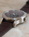 Side profile showing the brushed stainless steel case, screw-set bezel and distinctive lugs.