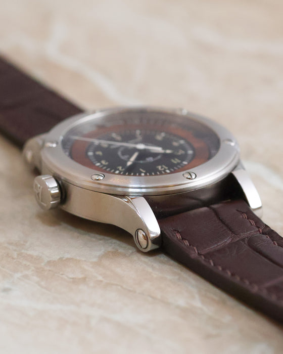 Angled side view of the Ralph Lauren Automotive Chronometer showing its signed crown and case profile.