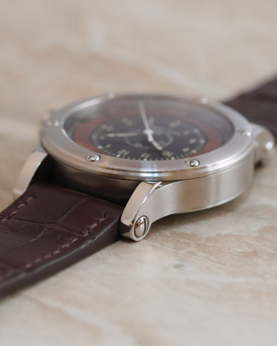 Macro photograph highlighting the polished lugs and screw construction of the stainless steel case.