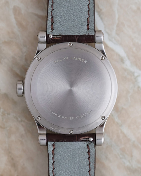 Stainless steel caseback engraved Ralph Lauren and Chronometer Certified, with reference K02500.