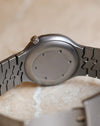 Close-up of the Porsche Design by IWC Ocean 500 titanium caseback, crown and original bracelet construction.
