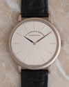 Front view of the 37mm Saxonia Thin with argenté dial and applied baton markers.
