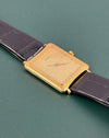 Side profile of Piaget 9254 showing slim 18K gold case and textured bark guilloché detailing