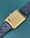 Case back of Piaget Ref. 9254 in solid gold, showcasing rectangular tank shape and vintage proportions