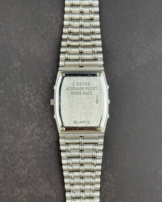 Case back of Audemars Piguet Bamboo watch in solid 18K white gold with integrated bracelet design