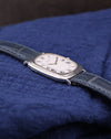 Side profile of Piaget 9251 showing bark-finished white gold case and slender vintage silhouette